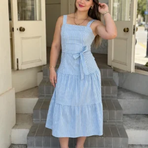 Vestido Midi Laço na Cintura com Babados