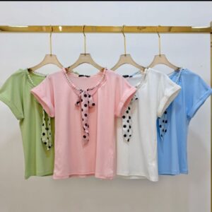 Blusa T-shirt Pérola com Lenço Poá Fixo
