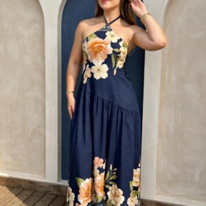 Vestido Longo Boho Flores Grandes