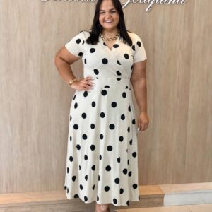 vestido transpassado poa midi Plus Size