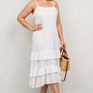 Vestido Midi Branco Camadas Plus Size