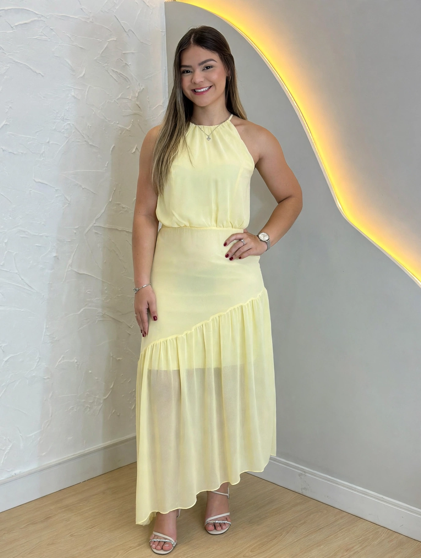 Vestido Longo Aurora Amarelo Manteiga
